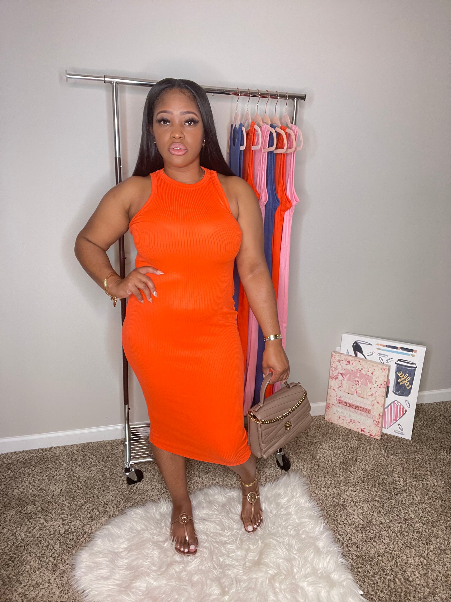 Coastal Orange Midi Dress (S-XL)